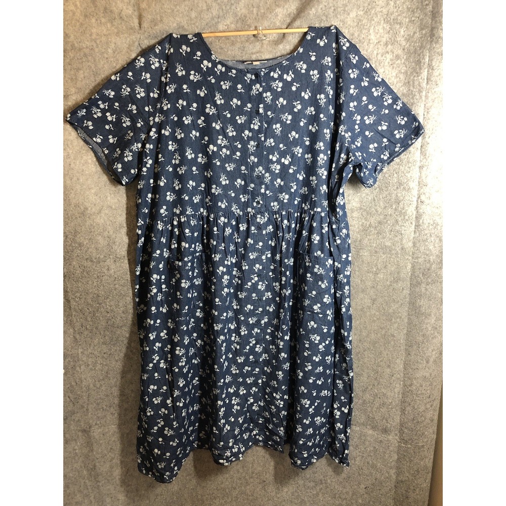 Woman Within Dress Women 34W Blue Denim Floral Prarie Cottage Farmhouse Classic